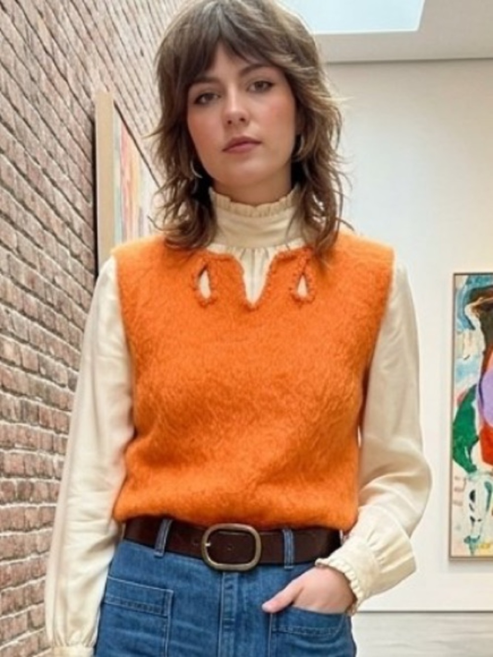 Vintage Italian Vogue Orange Mohair/Wool Knit Vest Top Mid-Century Retro Small